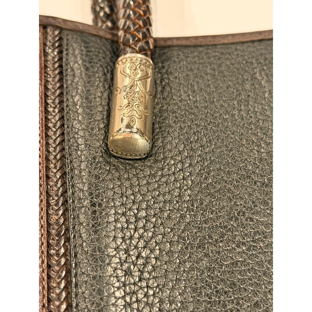 Brighton Gigi Bucket Bag Black Brown Leather Braided Handles Heart Charm Purse - Picture 5 of 16